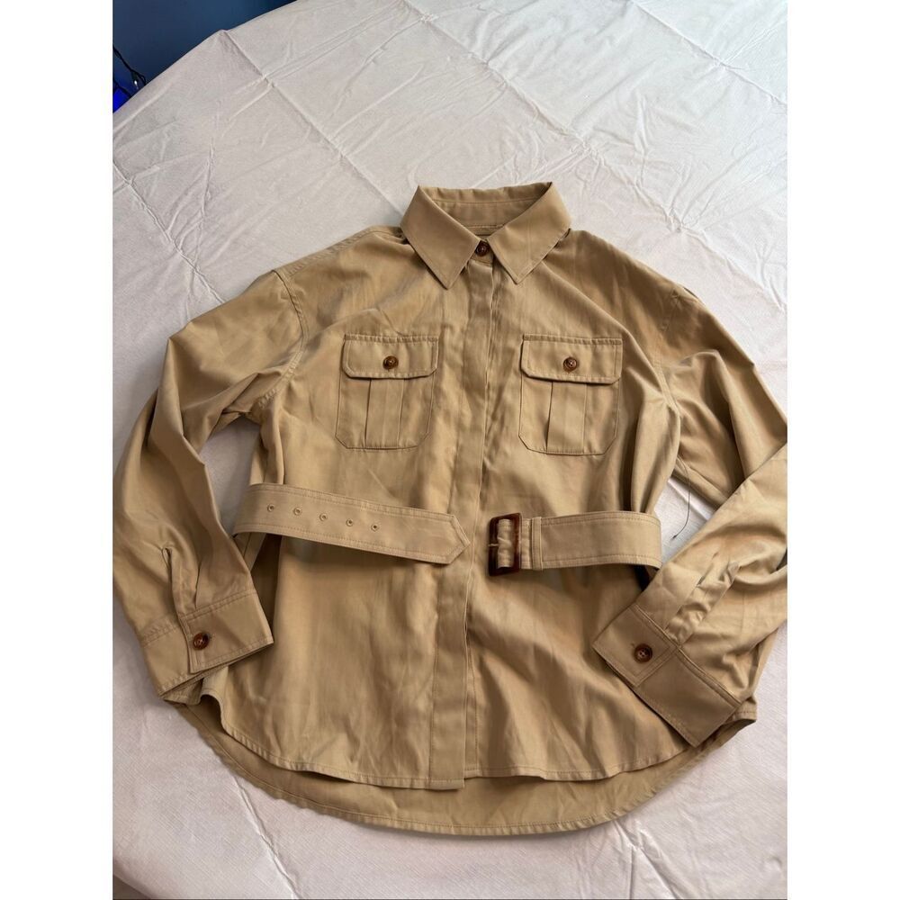Tuckernuck Fawn Twill Brunswick Jacket Shirt Belted Tan Utility Top Size Small